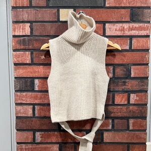 Vince belted cashmere wool sleeveless turtleneck pullover.